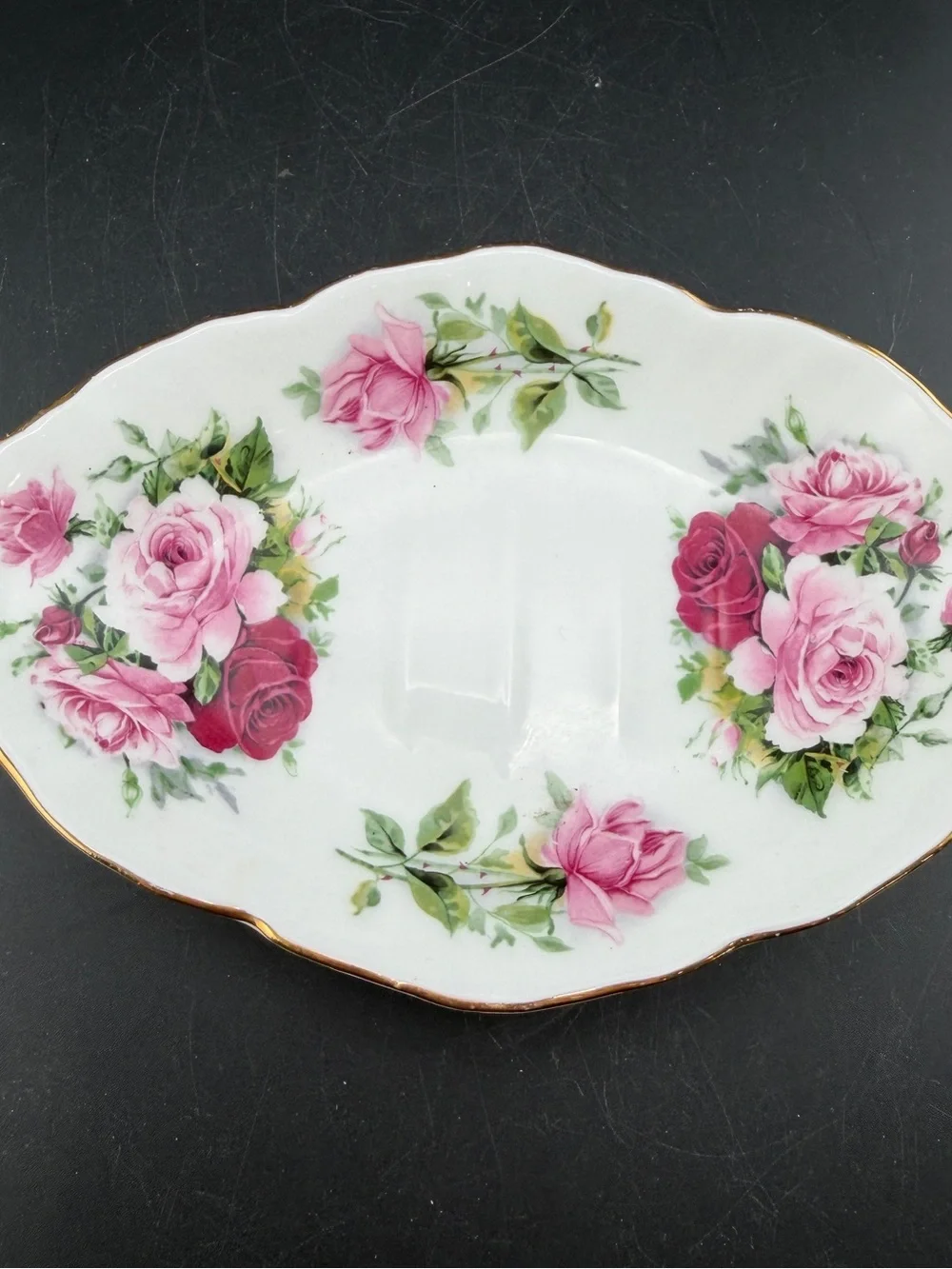 Vintage Crown Staffordshire England Fine Bone China Rose Flower Bath Soap Dish